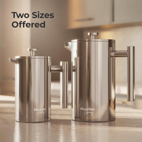 MuellerLiving pouring coffee into cup, smooth, spill-free pour.