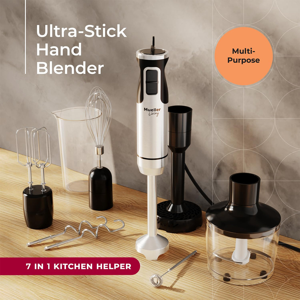 MuellerLiving stainless steel blending shaft for smooth shakes and soups