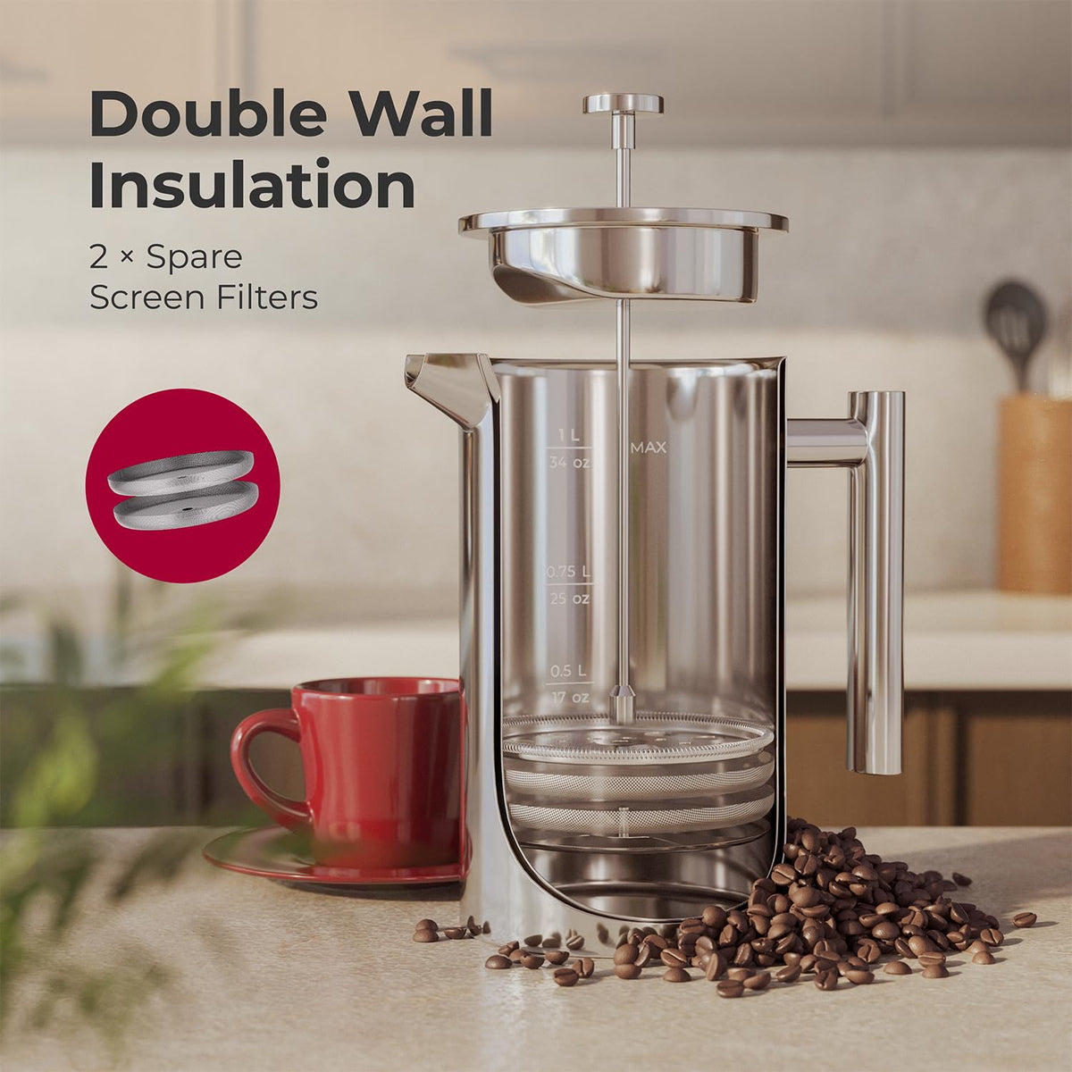 MuellerLiving stainless steel body close-up shows rust-free construction.