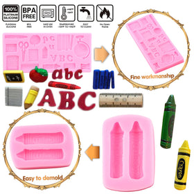 Mujiang back-to-school mold collection front view with four shapes for versatile cake crafts.