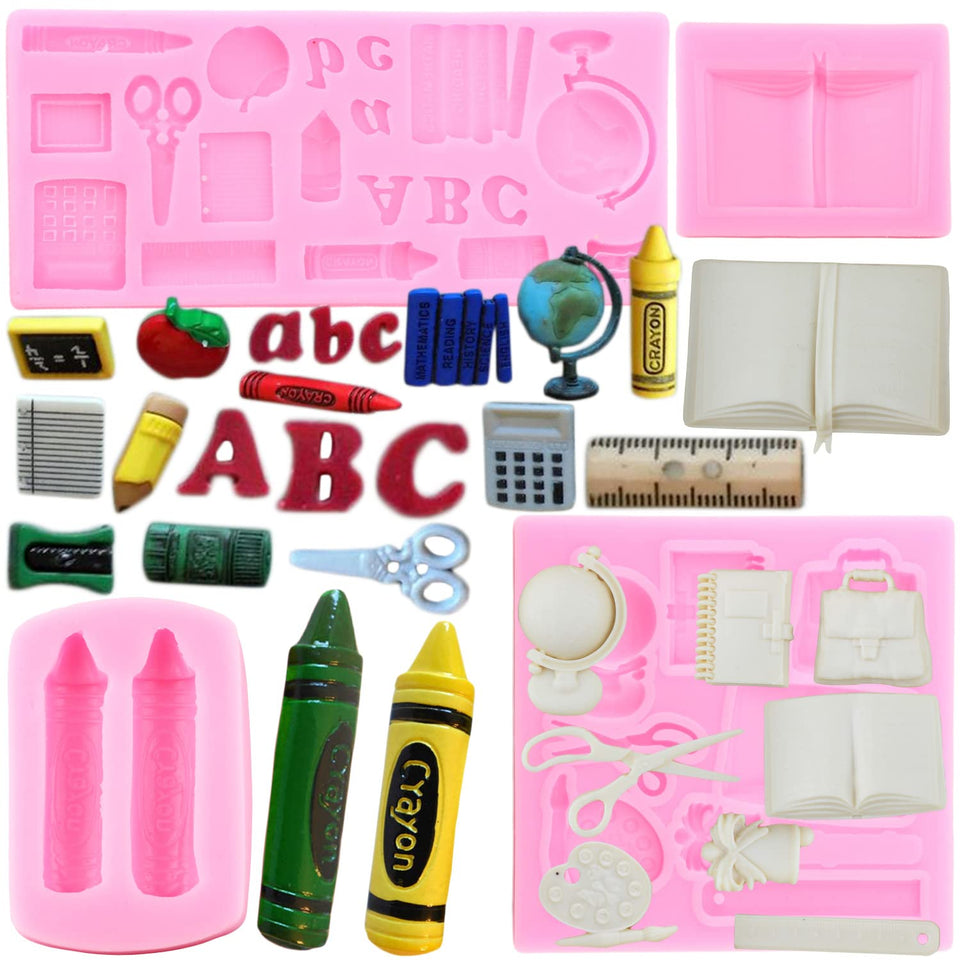 Mujiang back-to-school mold set packaging shows compact silicone trays for quick decorating ideas.