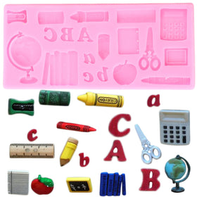 Mujiang crayon silicone mold detail featuring colorful shapes for fondant and chocolate decorations.