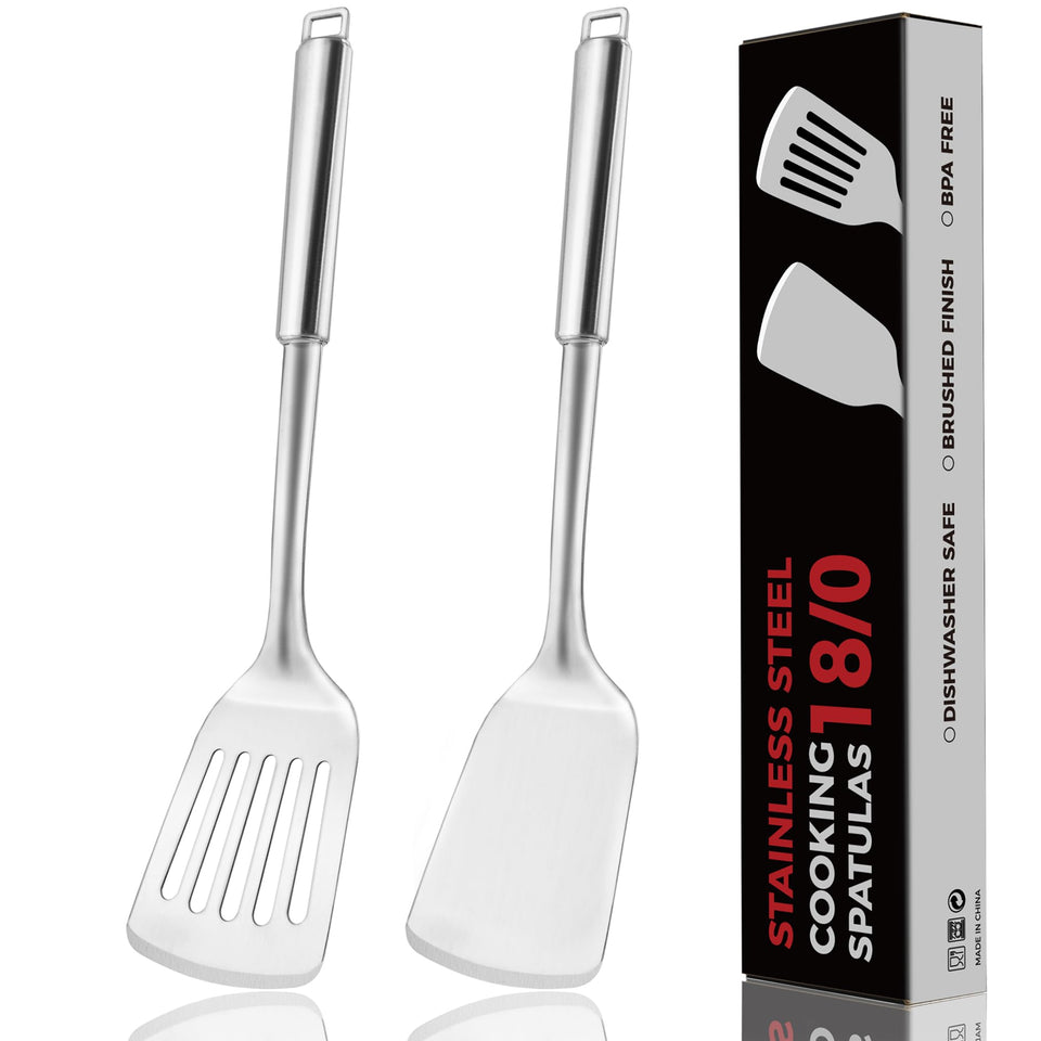 MUJINON 14.5-inch stainless steel spatula set for versatile kitchen and grill use.