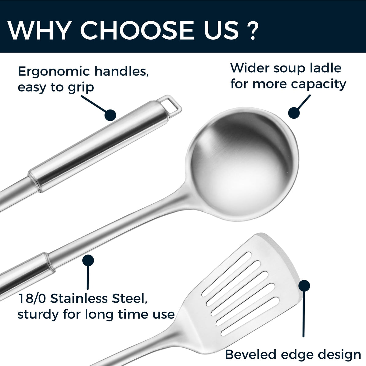 MUJINON 18/0 serving spoon ideal for precise portioning and plating.