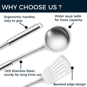MUJINON 18/0 serving spoon ideal for precise portioning and plating.