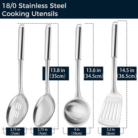 MUJINON 18/0 solid ladle designed for deep scooping in cookware.