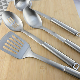 MUJINON 18/0 utensils for hanging storage and easy kitchen organization.