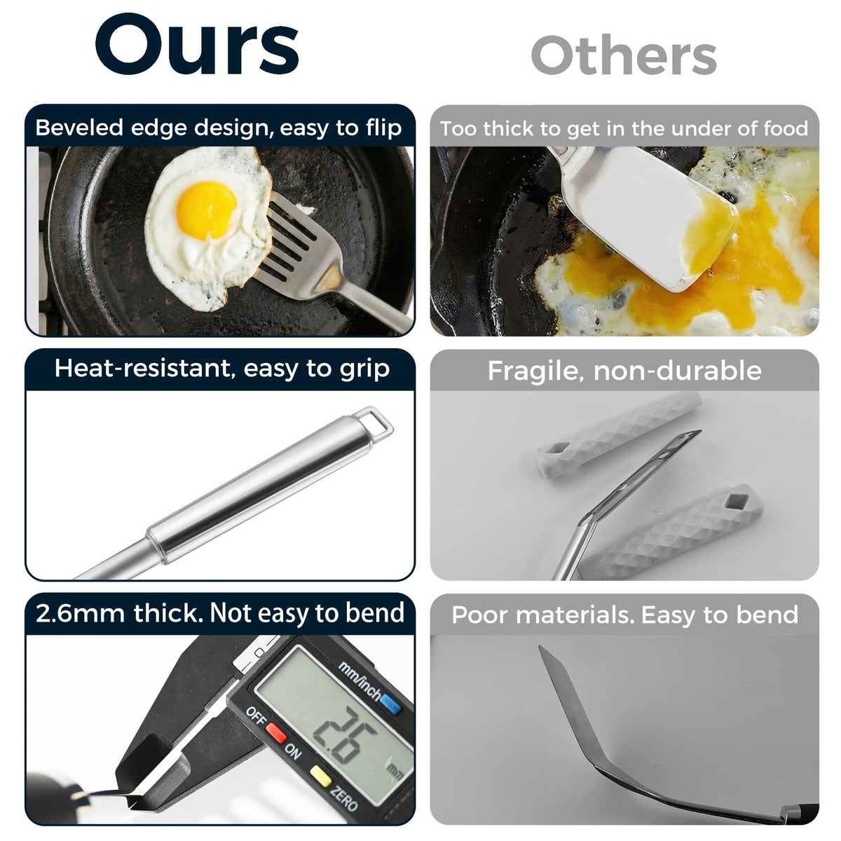 MUJINON slotted spatula lifting food while draining excess fat.
