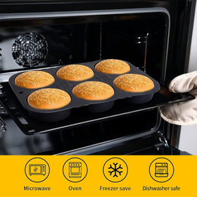 MUJUZE burger bun pan heat-resistant silicone safe for oven and freezer.