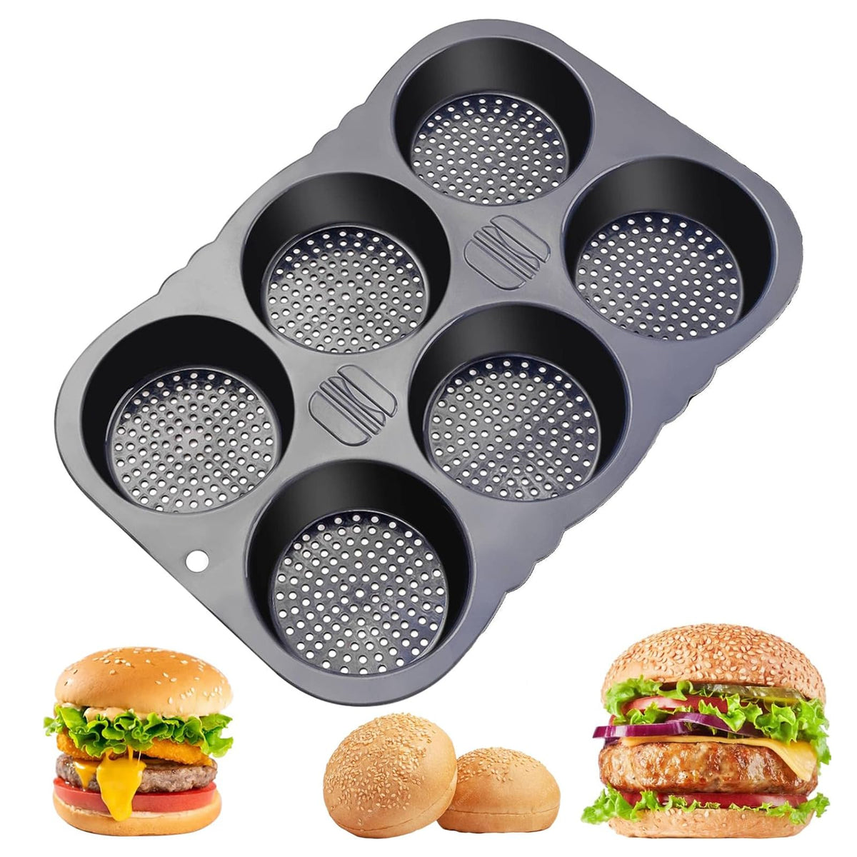 MUJUZE hamburger bun mold 6-cavity for even browning and easy release.