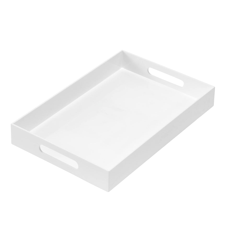 MUKEEN glossy white acrylic serving tray with handles for easy serving