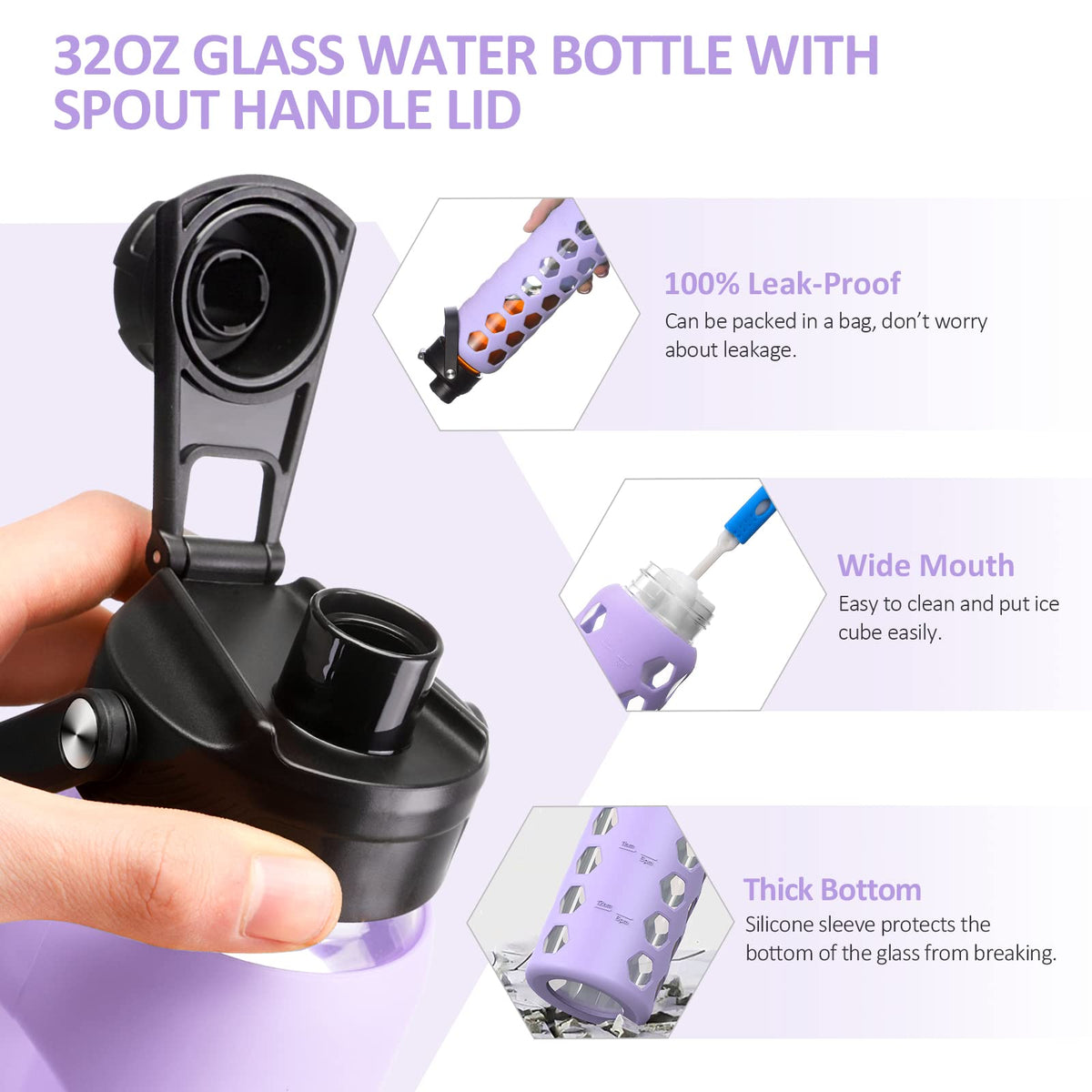 MUKOKO dishwasher-safe glass bottle, BPA-free and easy to clean