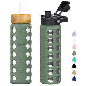 MUKOKO glass bottle with bamboo straw lid for easy on the go sipping