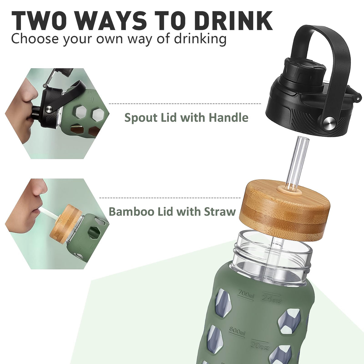 MUKOKO glass bottle with leak proof spout handle lid for gym hydration