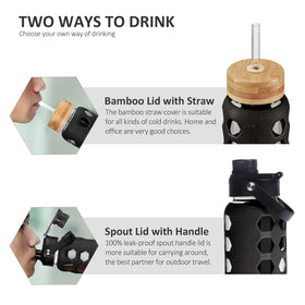 MUKOKO spout lid with handle shown for leak-free one-handed drinking while traveling.