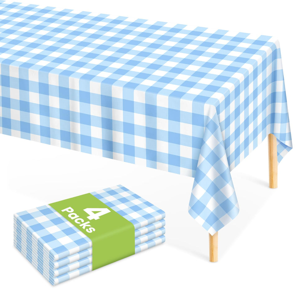Mulbozy light-blue gingham tablecloth 54x108 inches for indoor-outdoor dining