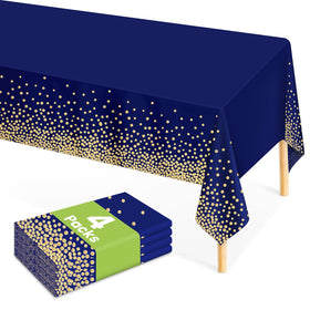 Mulbozy navy blue tablecloth with gold dots on a dining setup