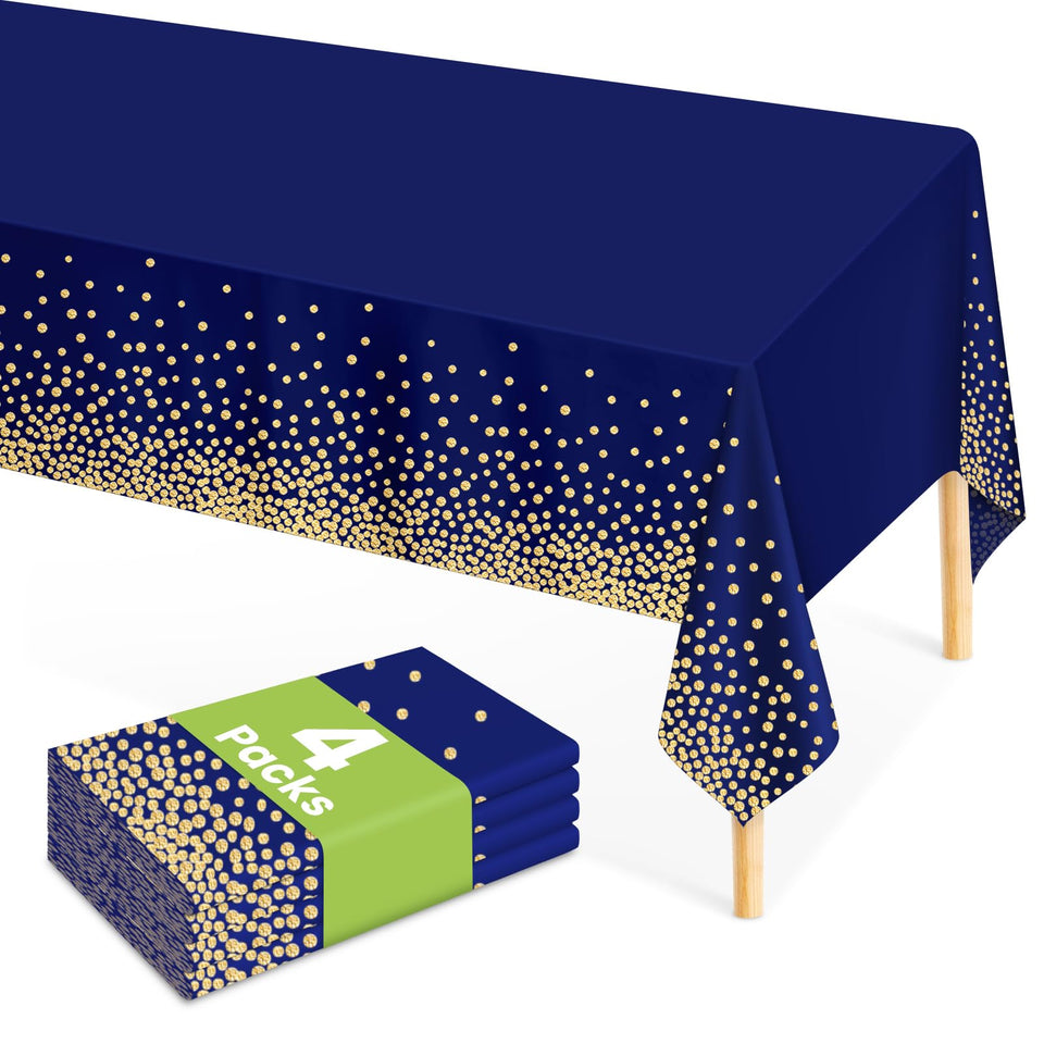 Mulbozy navy blue tablecloth with gold dots on a dining setup