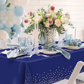 Navy blue Mulbozy tablecloth draped over a banquet table
