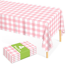 Mulbozy pink gingham tablecloth 54x108 inches for outdoor picnics with easy cleanup.