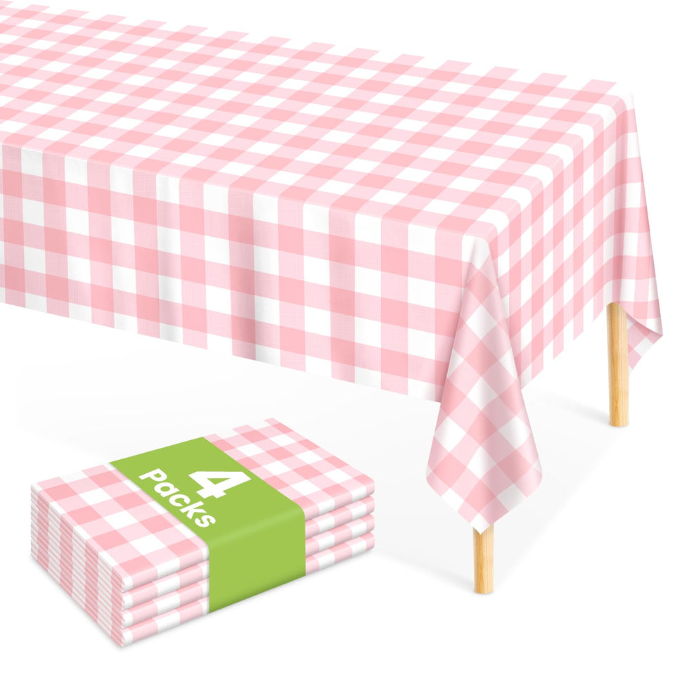 Mulbozy pink gingham tablecloth 54x108 inches for outdoor picnics with easy cleanup.