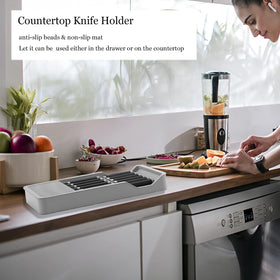 Mulikeer knife storage with drainage holes promotes dry storage and moisture control.