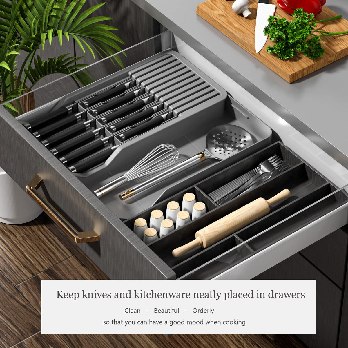 Mulikeer expandable tray extending from 8.1 to 13.5 inches to fit many drawers.