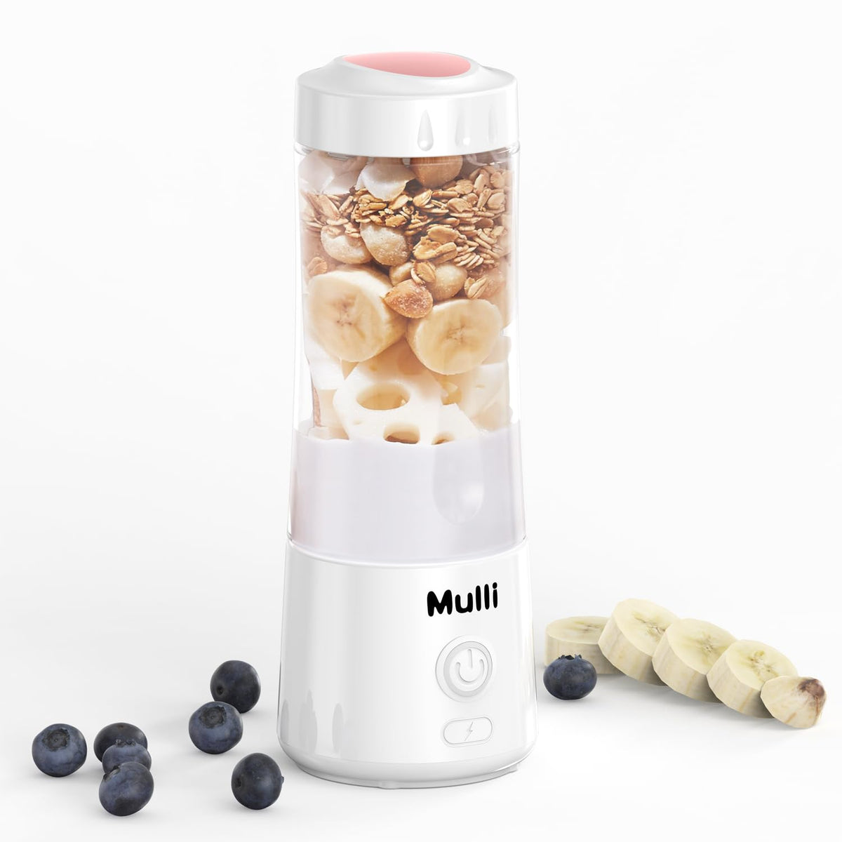 Mulli Portable Blender front view, compact travel-friendly design for smoothies