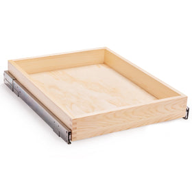 Mulush pull-out drawer in kitchen assembly showing accessible storage