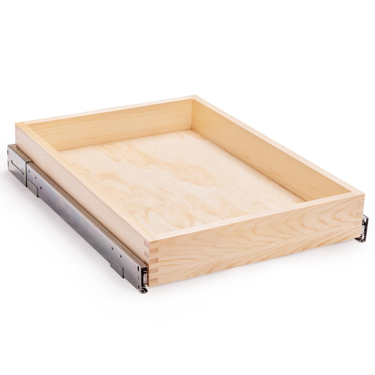 Mulush soft-close slide-out drawer for kitchen organization and quiet operation.