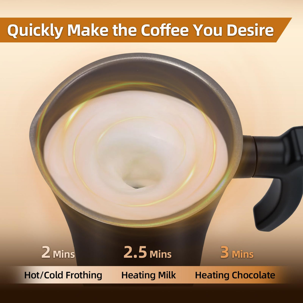 MUMAO Milk Frother stainless steel interior ensures smooth cleaning
