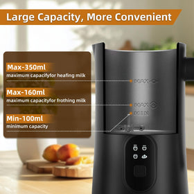MUMAO Milk Frother capacity illustrates 350 ml heating for families