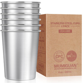 MUMIGUAN kids cups 6-pack, stackable and travel-friendly for family outings.