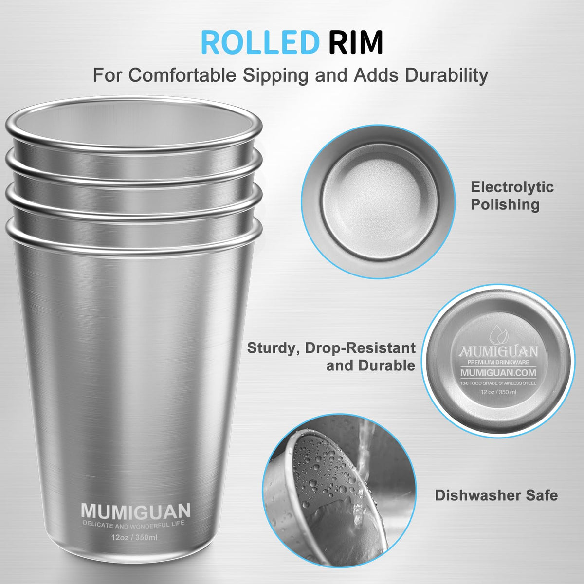 MUMIGUAN stainless steel cups 18/8 grade for toxin-free meals.
