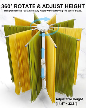 MUMSUNG pasta drying rack height adjustable from 14.5 to 23.6 inches for versatility.