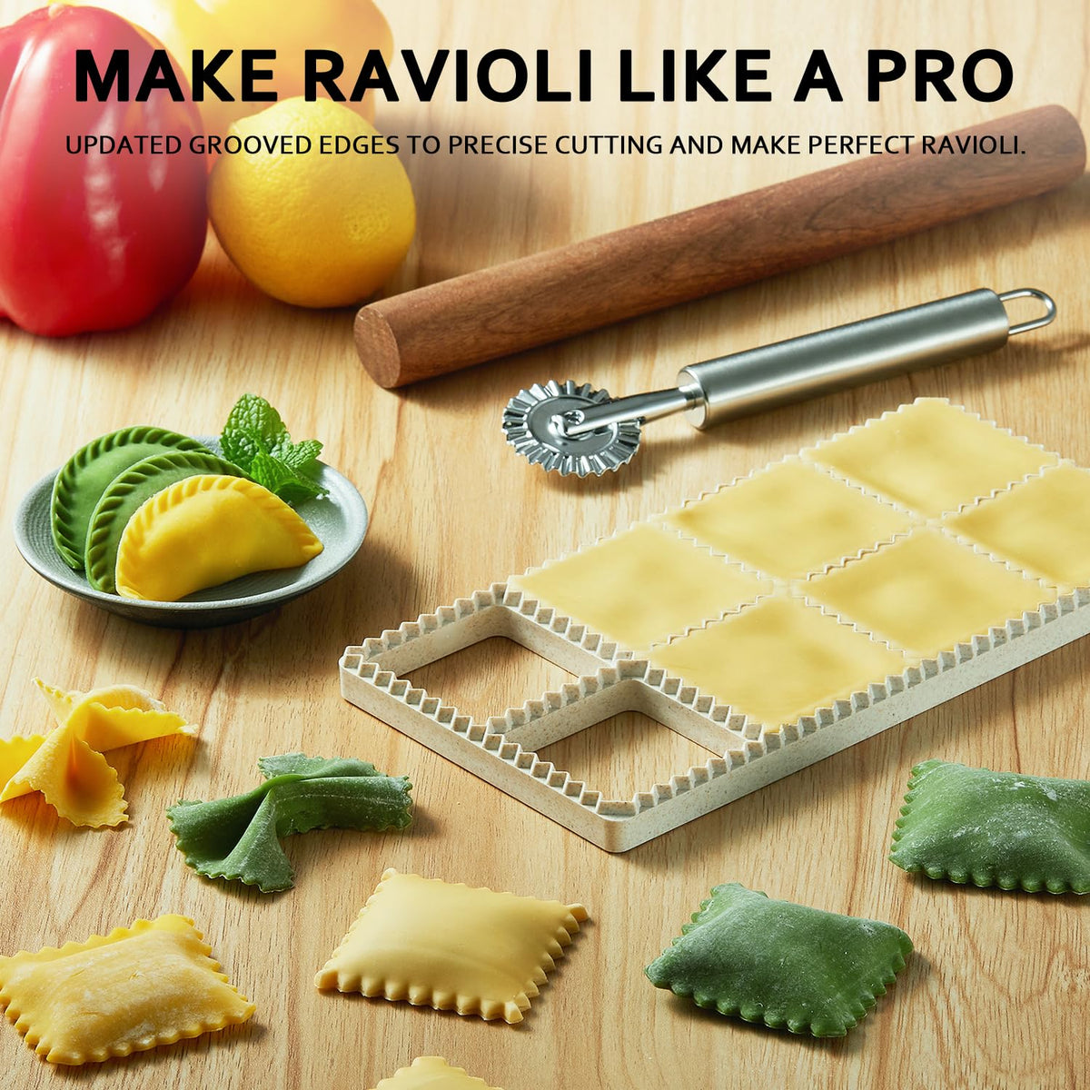 MUMSUNG ravioli wheel cut showing precise edge trimming.