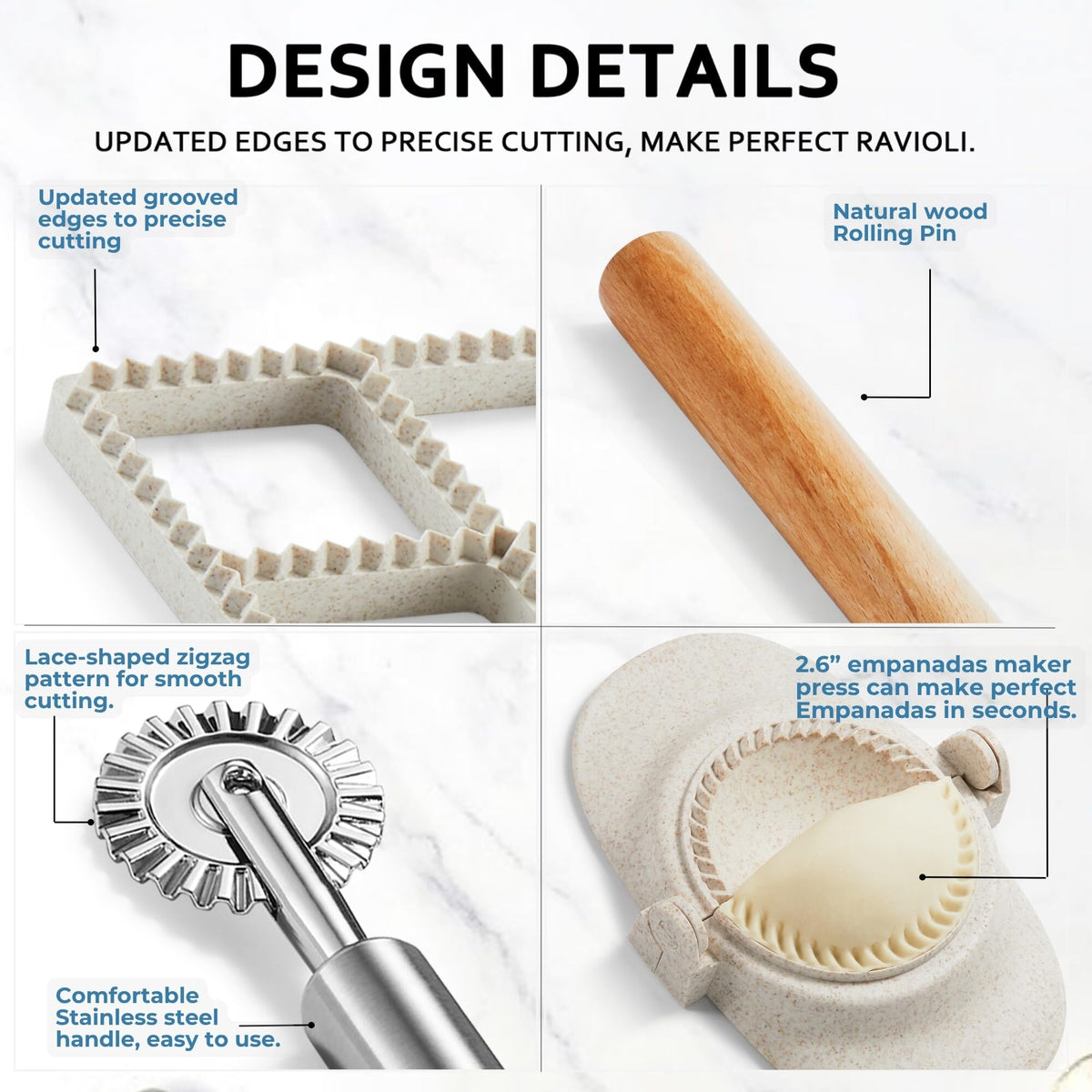 MUMSUNG Wood Rolling Pin ensures even dough for consistent ravioli.