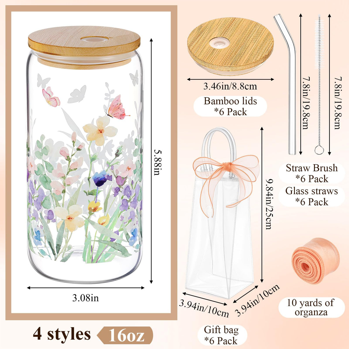 Mumufy bamboo lid glass with straw for travel and spill protection