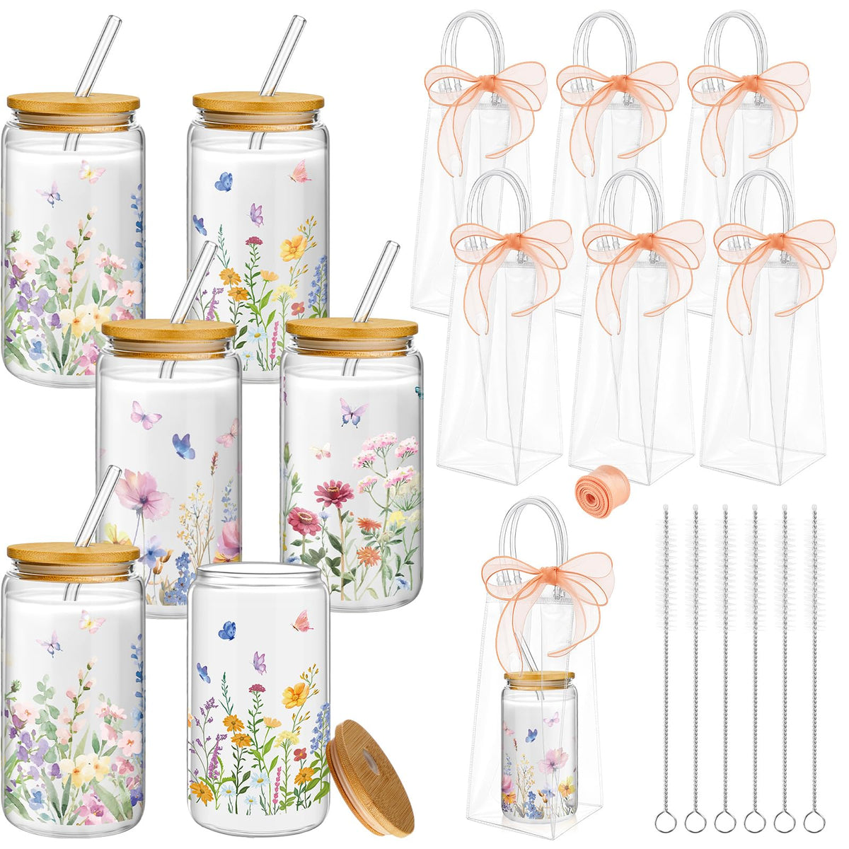 Mumufy wildflower glass cups 16oz for iced drinks and stylish serving