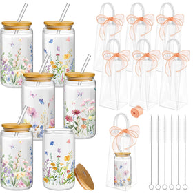 Mumufy wildflower glass cups 16oz for iced drinks and stylish serving