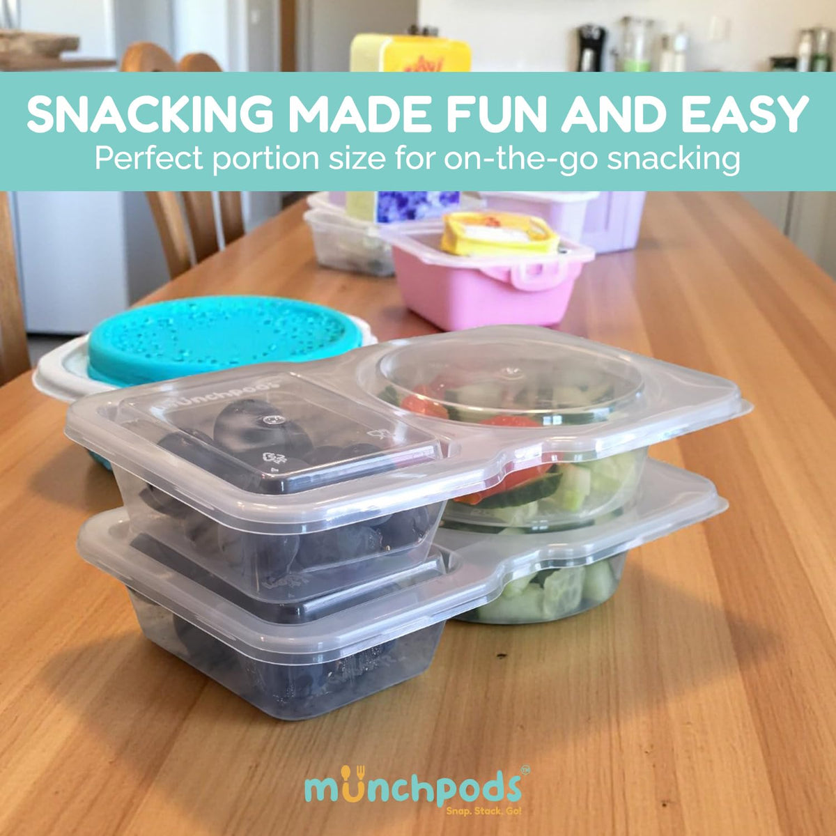 Munchpods are ideal for kids' lunches and picnics with portion control.