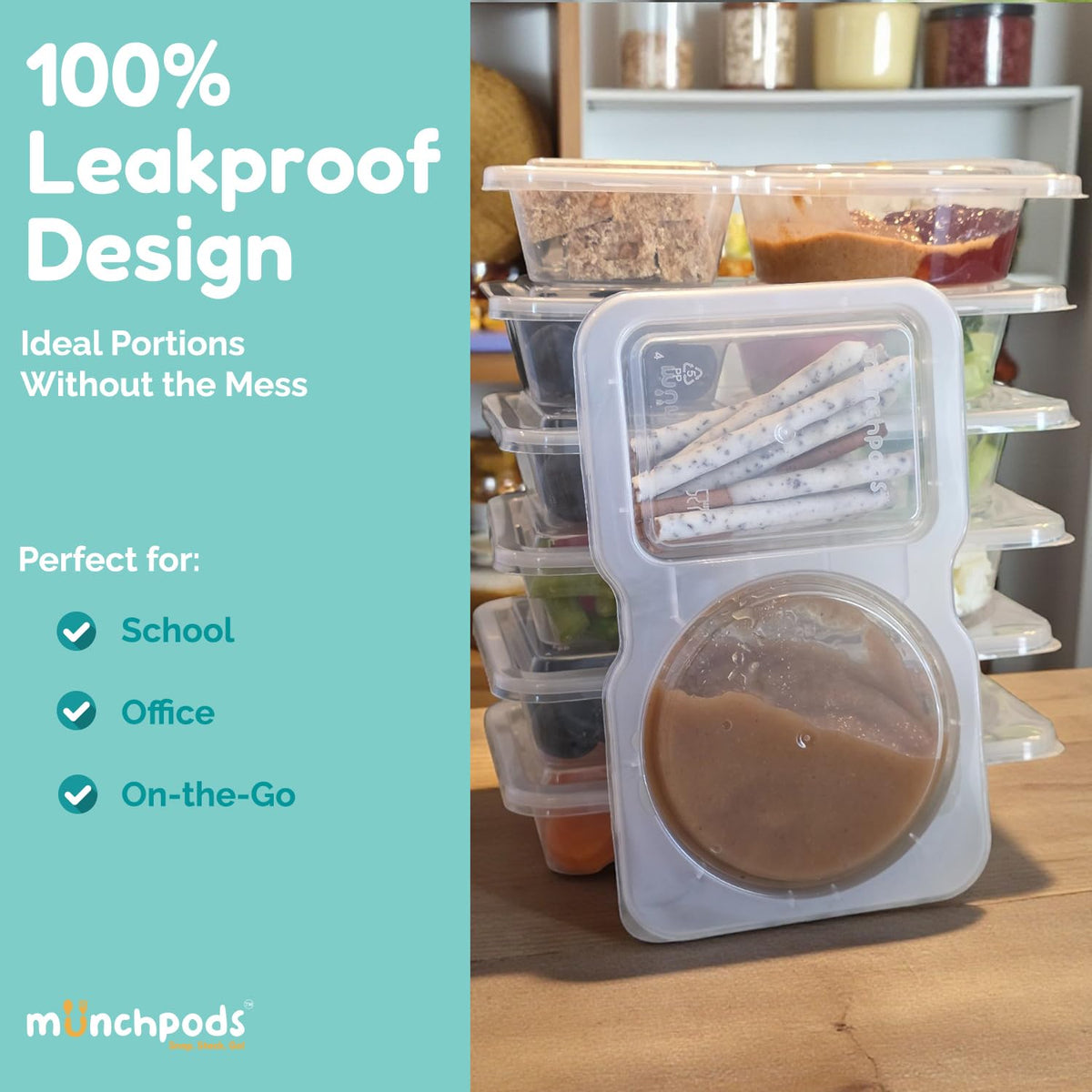 Munchpods leak-proof design helps prevent spills during travel and outdoor activities.