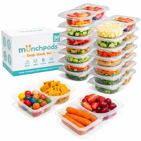 Munchpods two-compartment snack container with lids keeps snacks organized for school lunches.