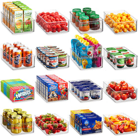 Munfix 16-piece fridge bin set with large bins for bulk pantry items and easy access.