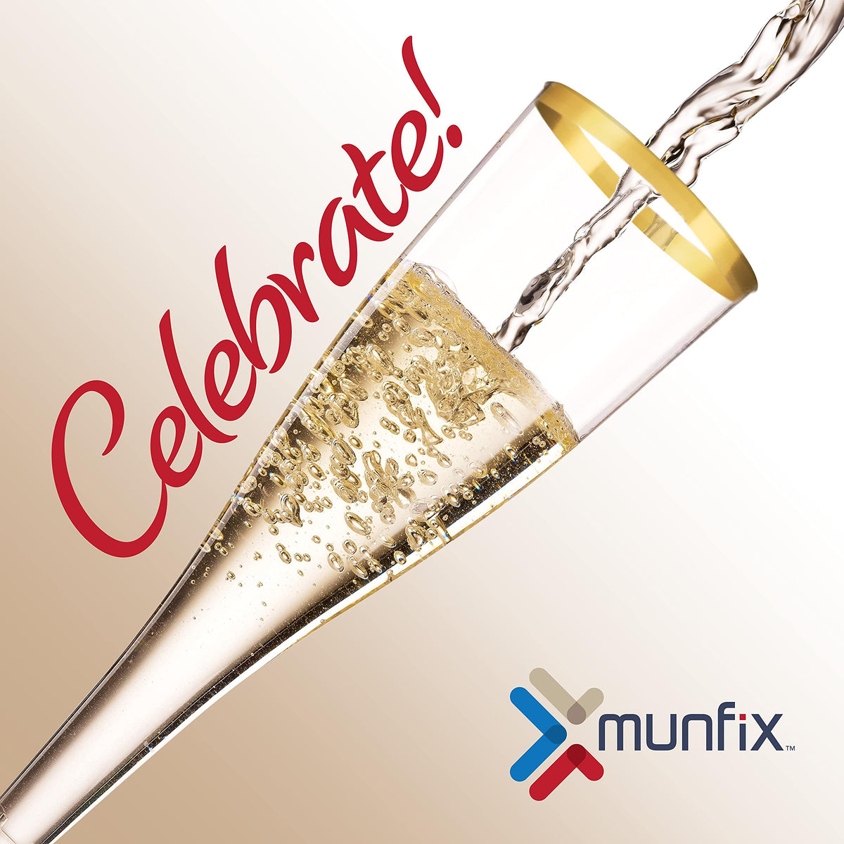 Munfix champagne glasses shine at a wedding reception, disposable elegance.