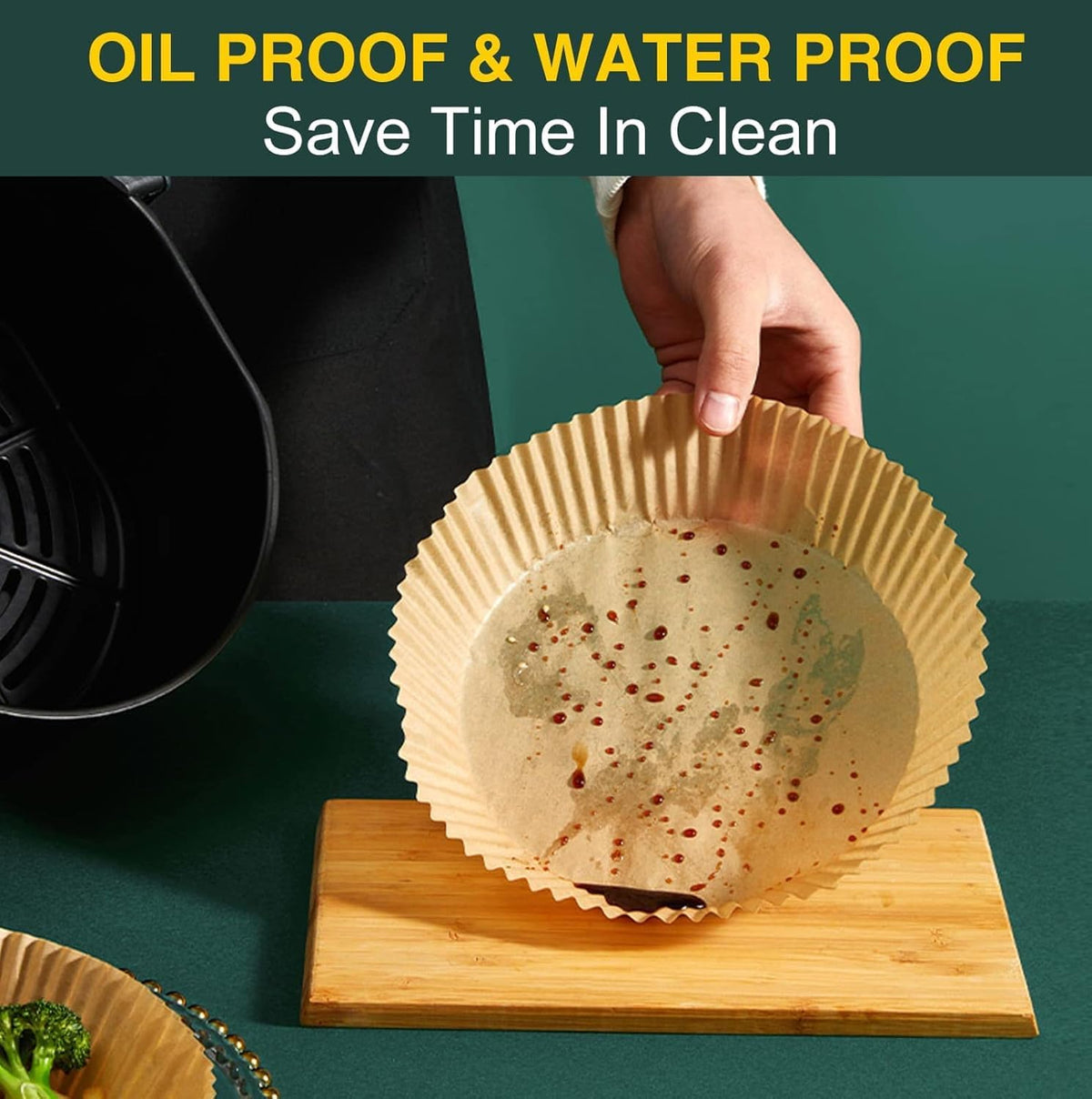 MUOOMU liner edge guard 4.5 cm protects fryer sides from sticking during cooking.