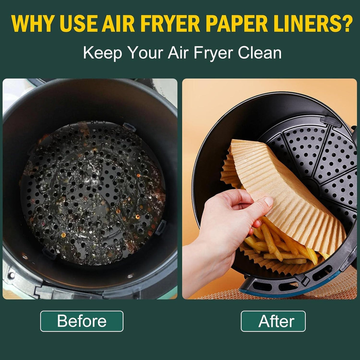 MUOOMU air fryer liner sheet placed inside the fryer for mess-free cooking.