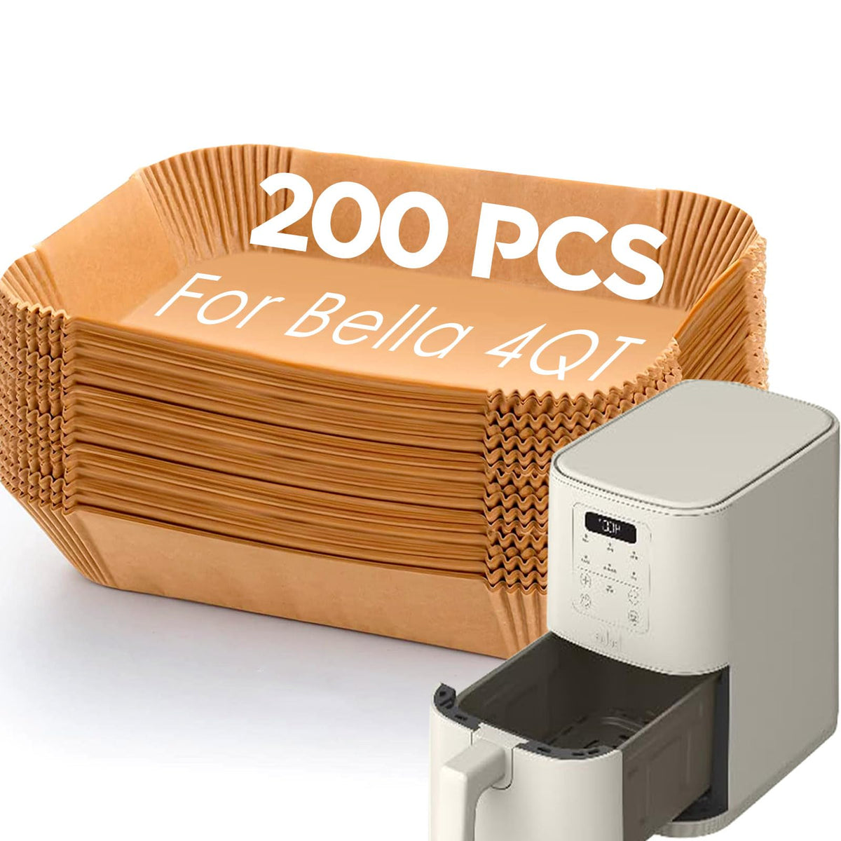 MUPORU airfryer liners Bella 4Qt closeup, durable parchment for mess-free cooking.