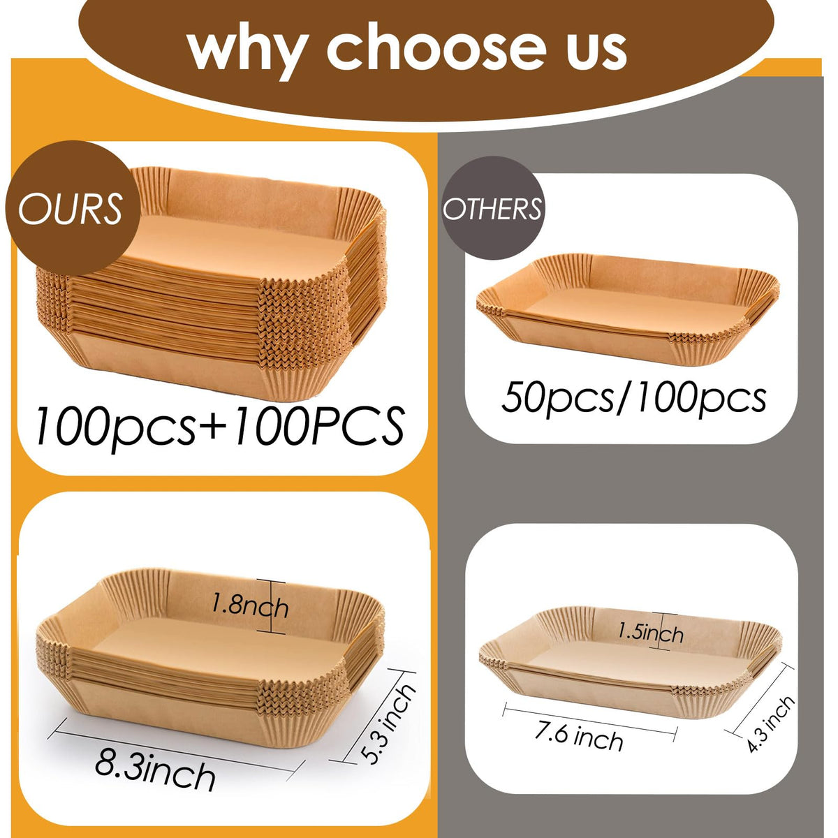 MUPORU airfryer liners unbleached material highlights healthier, sturdy baking surface.