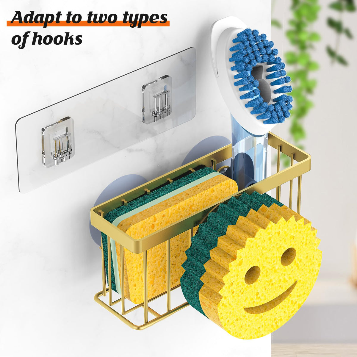 Murlong front sponge storage area with smiley face for organized tools.